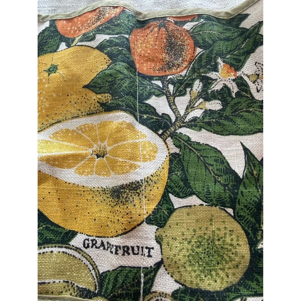 Vintage Citrus Fruit Botanical Print Linen Half Apron Orange Lemon Grapefruit
